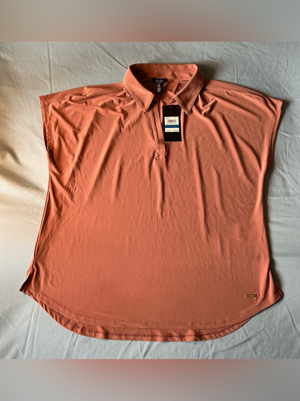 Jones New York Coral Polo-Style Short Sleeve Top